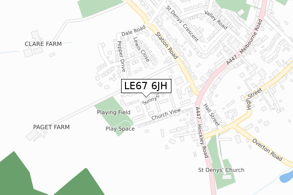 LE67 6JH map - large scale - OS Open Zoomstack (Ordnance Survey)