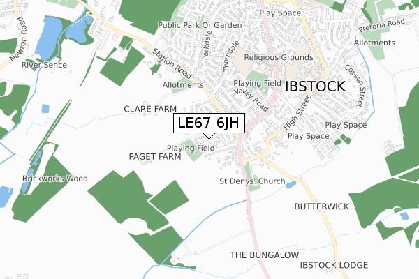 LE67 6JH map - small scale - OS Open Zoomstack (Ordnance Survey)