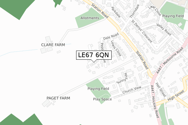 LE67 6QN map - large scale - OS Open Zoomstack (Ordnance Survey)