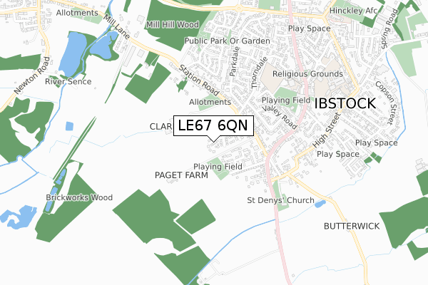 LE67 6QN map - small scale - OS Open Zoomstack (Ordnance Survey)