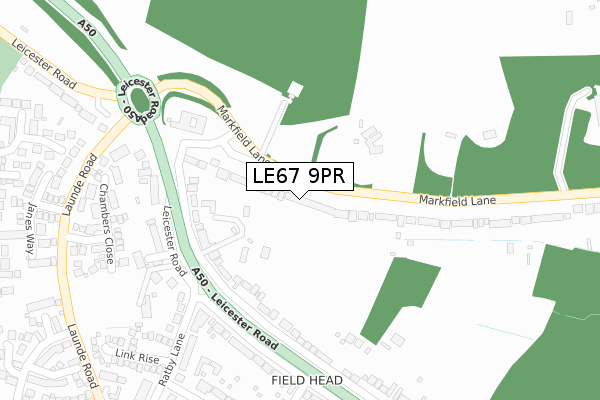 LE67 9PR map - large scale - OS Open Zoomstack (Ordnance Survey)