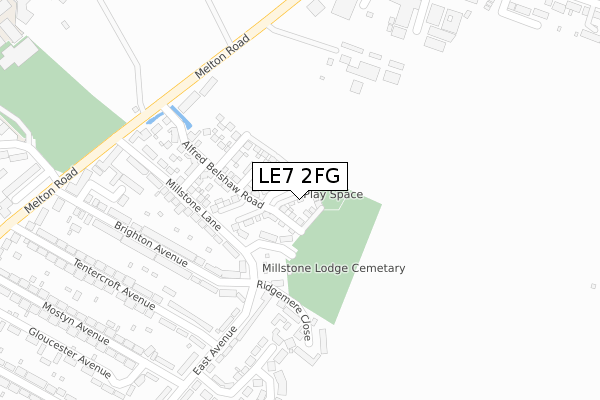 LE7 2FG map - large scale - OS Open Zoomstack (Ordnance Survey)