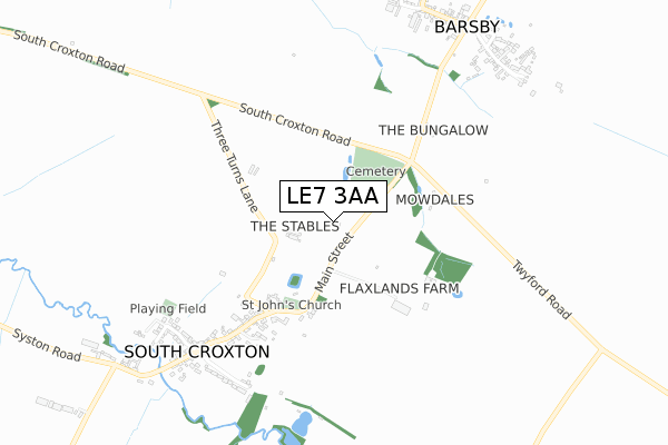 LE7 3AA map - small scale - OS Open Zoomstack (Ordnance Survey)