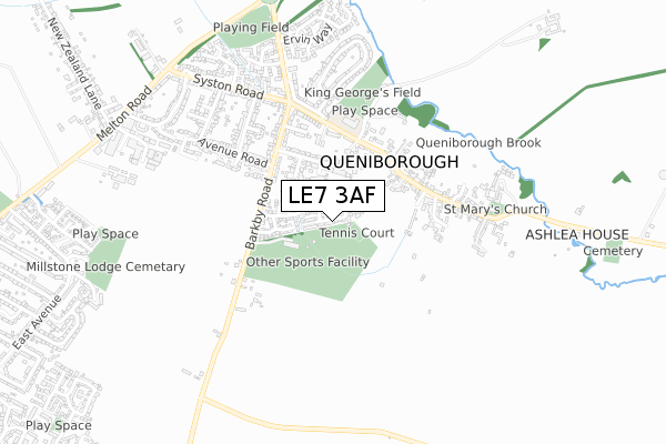 LE7 3AF map - small scale - OS Open Zoomstack (Ordnance Survey)