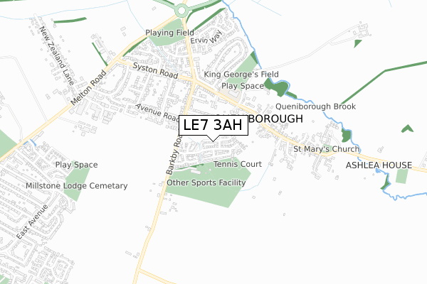 LE7 3AH map - small scale - OS Open Zoomstack (Ordnance Survey)
