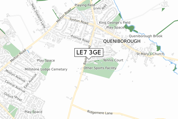 LE7 3GE map - small scale - OS Open Zoomstack (Ordnance Survey)