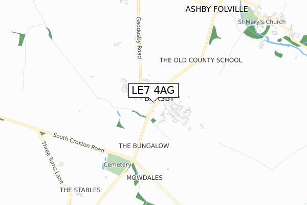 LE7 4AG map - small scale - OS Open Zoomstack (Ordnance Survey)