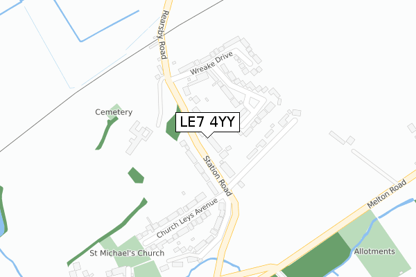 LE7 4YY map - large scale - OS Open Zoomstack (Ordnance Survey)