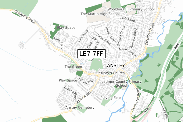 LE7 7FF map - small scale - OS Open Zoomstack (Ordnance Survey)