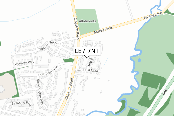 LE7 7NT map - large scale - OS Open Zoomstack (Ordnance Survey)