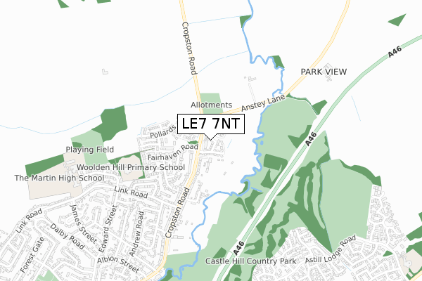 LE7 7NT map - small scale - OS Open Zoomstack (Ordnance Survey)