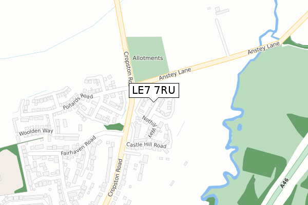 LE7 7RU map - large scale - OS Open Zoomstack (Ordnance Survey)