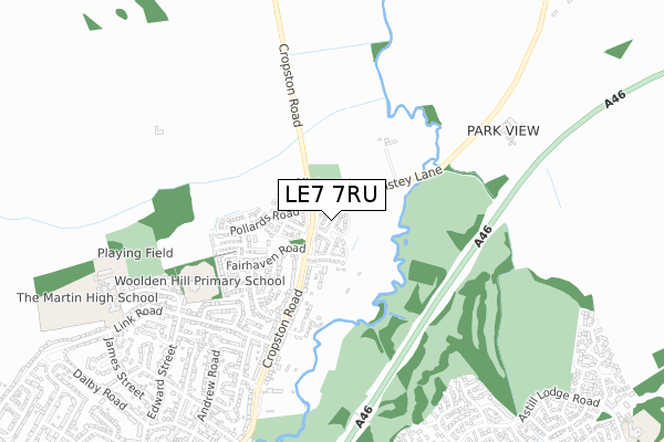 LE7 7RU map - small scale - OS Open Zoomstack (Ordnance Survey)