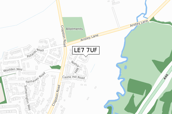 LE7 7UF map - large scale - OS Open Zoomstack (Ordnance Survey)