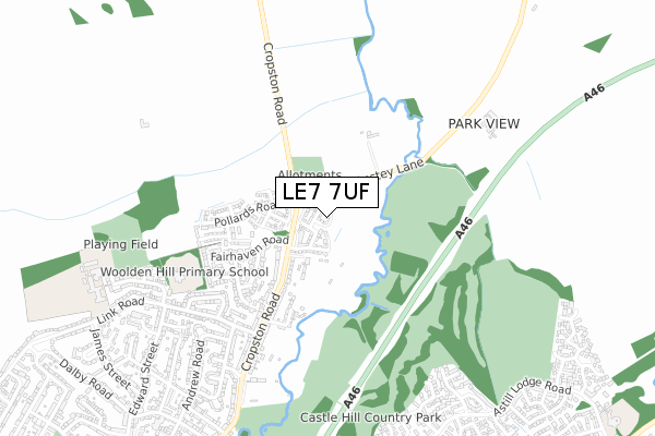 LE7 7UF map - small scale - OS Open Zoomstack (Ordnance Survey)