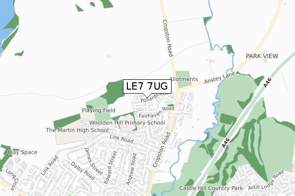 LE7 7UG map - small scale - OS Open Zoomstack (Ordnance Survey)