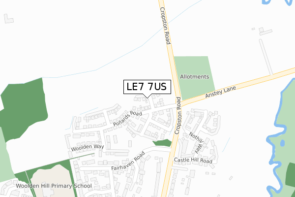 LE7 7US map - large scale - OS Open Zoomstack (Ordnance Survey)