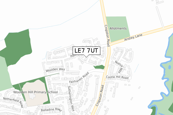 LE7 7UT map - large scale - OS Open Zoomstack (Ordnance Survey)