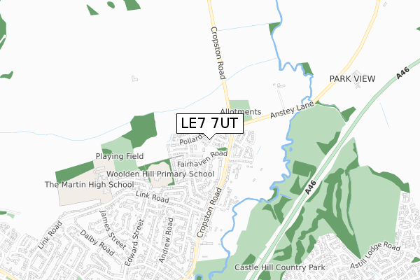 LE7 7UT map - small scale - OS Open Zoomstack (Ordnance Survey)