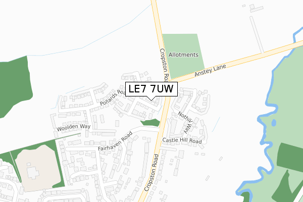 LE7 7UW map - large scale - OS Open Zoomstack (Ordnance Survey)