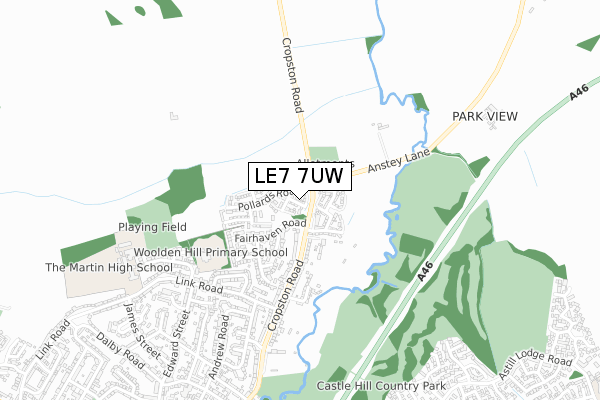 LE7 7UW map - small scale - OS Open Zoomstack (Ordnance Survey)