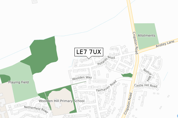 LE7 7UX map - large scale - OS Open Zoomstack (Ordnance Survey)