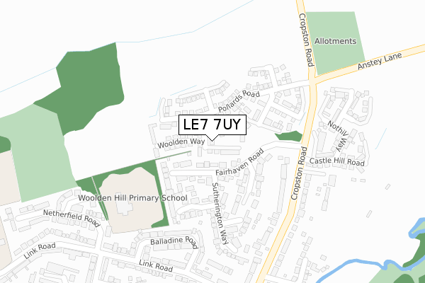 LE7 7UY map - large scale - OS Open Zoomstack (Ordnance Survey)