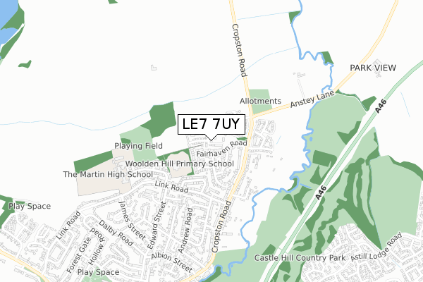 LE7 7UY map - small scale - OS Open Zoomstack (Ordnance Survey)