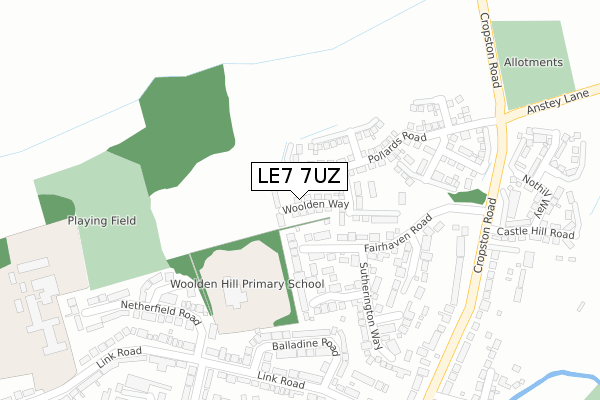 LE7 7UZ map - large scale - OS Open Zoomstack (Ordnance Survey)