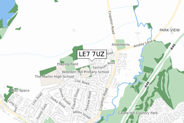 LE7 7UZ map - small scale - OS Open Zoomstack (Ordnance Survey)