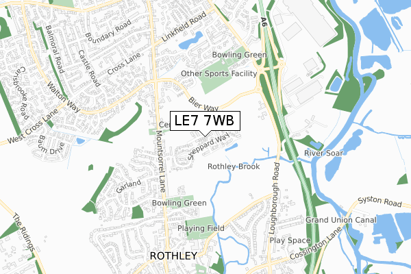 LE7 7WB map - small scale - OS Open Zoomstack (Ordnance Survey)