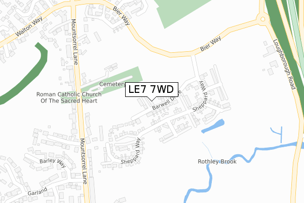 LE7 7WD map - large scale - OS Open Zoomstack (Ordnance Survey)