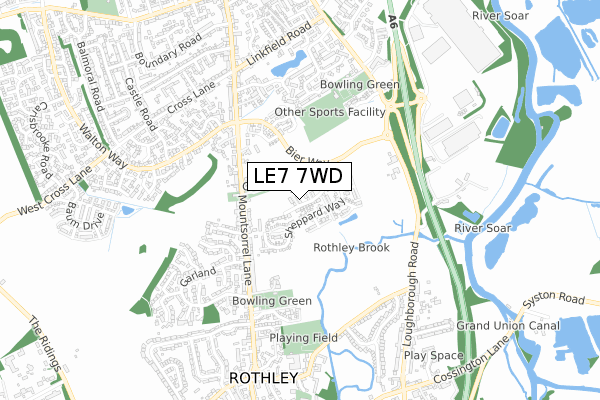 LE7 7WD map - small scale - OS Open Zoomstack (Ordnance Survey)