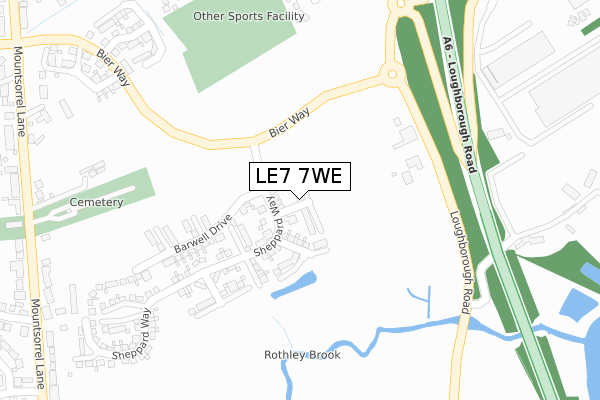 LE7 7WE map - large scale - OS Open Zoomstack (Ordnance Survey)