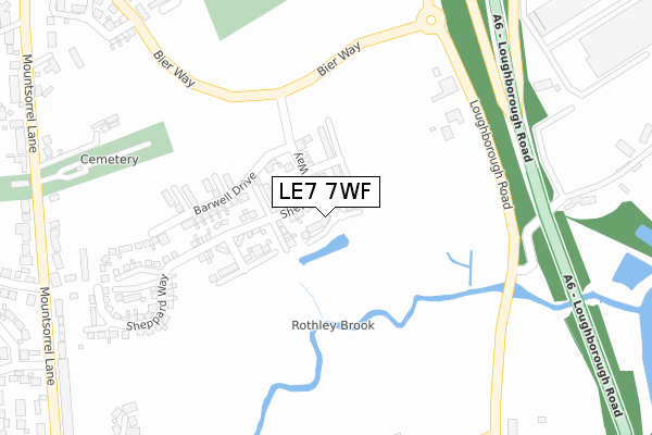 LE7 7WF map - large scale - OS Open Zoomstack (Ordnance Survey)
