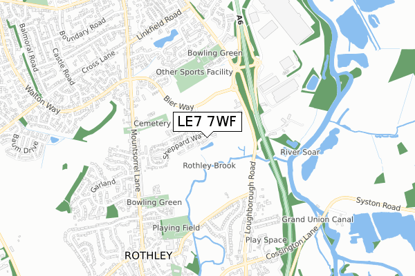 LE7 7WF map - small scale - OS Open Zoomstack (Ordnance Survey)