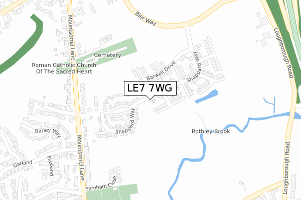 LE7 7WG map - large scale - OS Open Zoomstack (Ordnance Survey)