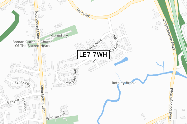 LE7 7WH map - large scale - OS Open Zoomstack (Ordnance Survey)
