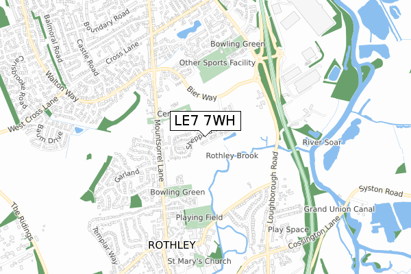 LE7 7WH map - small scale - OS Open Zoomstack (Ordnance Survey)