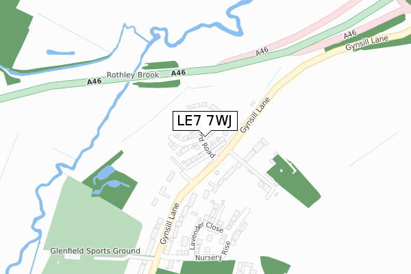 LE7 7WJ map - large scale - OS Open Zoomstack (Ordnance Survey)