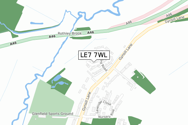 LE7 7WL map - large scale - OS Open Zoomstack (Ordnance Survey)
