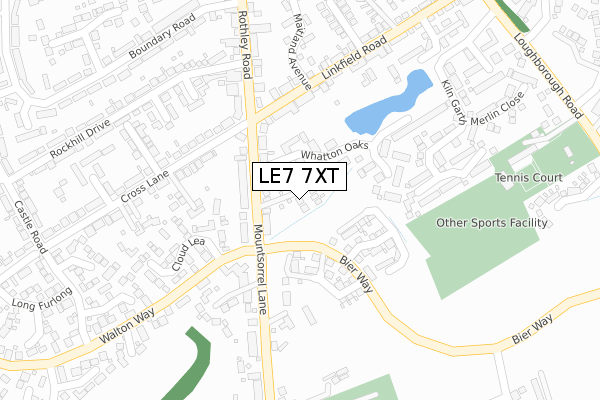 LE7 7XT map - large scale - OS Open Zoomstack (Ordnance Survey)