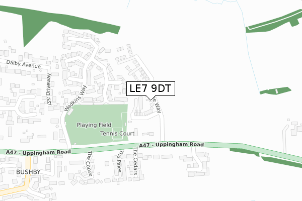 LE7 9DT map - large scale - OS Open Zoomstack (Ordnance Survey)