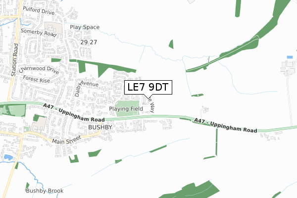 LE7 9DT map - small scale - OS Open Zoomstack (Ordnance Survey)