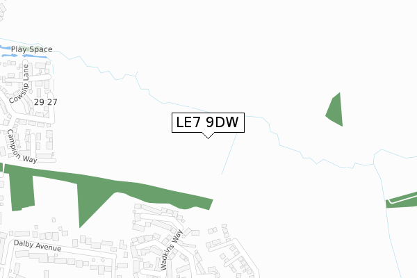 LE7 9DW map - large scale - OS Open Zoomstack (Ordnance Survey)
