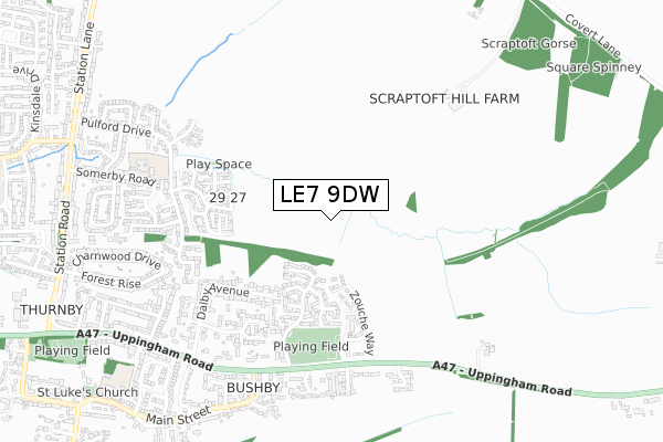 LE7 9DW map - small scale - OS Open Zoomstack (Ordnance Survey)