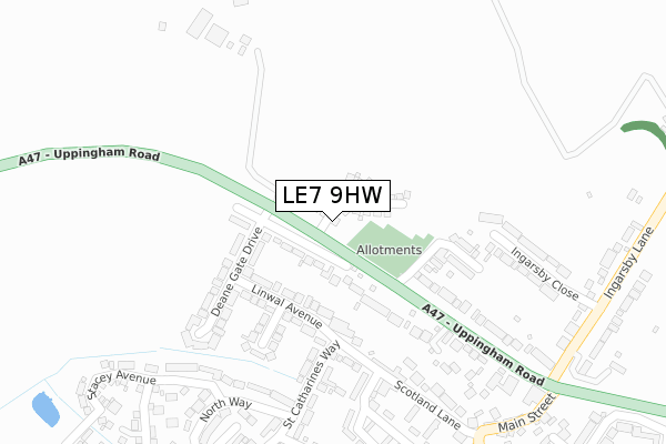 LE7 9HW map - large scale - OS Open Zoomstack (Ordnance Survey)