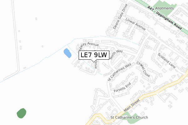 LE7 9LW map - large scale - OS Open Zoomstack (Ordnance Survey)
