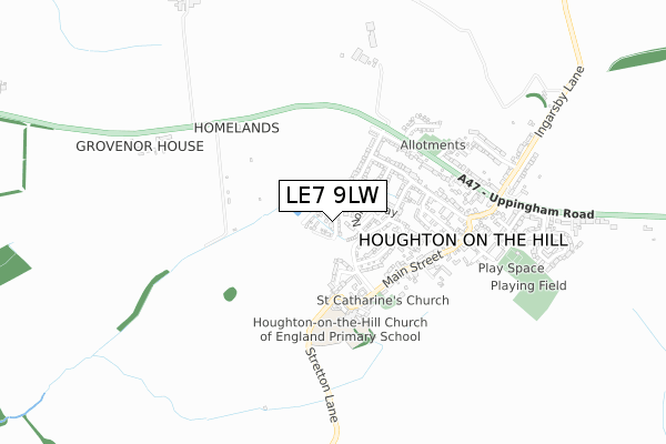 LE7 9LW map - small scale - OS Open Zoomstack (Ordnance Survey)