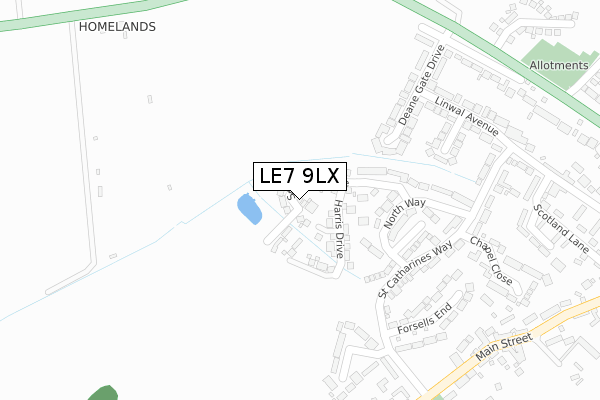 LE7 9LX map - large scale - OS Open Zoomstack (Ordnance Survey)